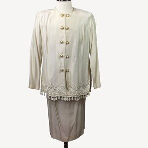 Vintage Jeffrey & Dara Linda Hutley Womens Suit Set Skirt Jacket Cream Size 18